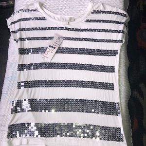 NWT Olive & Oak silver sequin striped ivory top